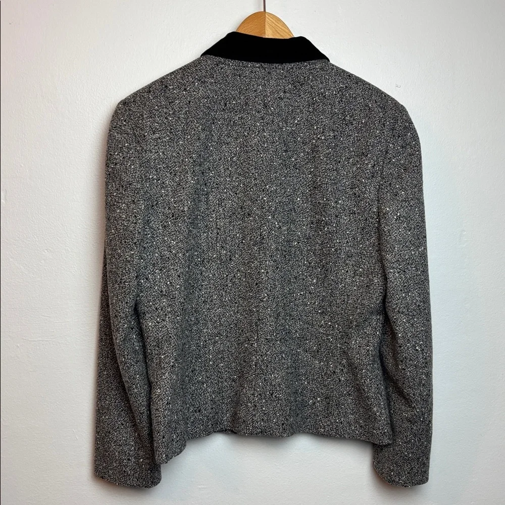 VTG 90s Pendleton Women’s Tweed Wool Gray Blazer Black Velvet Collar‎ Size 8